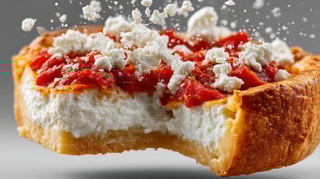 Bruschetta slice with tomato and cheese, a delicious appetizer. photo