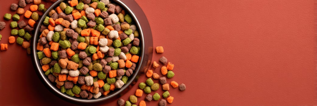 Vibrant Mix of Dog Food and Vegetables in Modern Bowl With Empty Space on Left Side for Additional Items photo