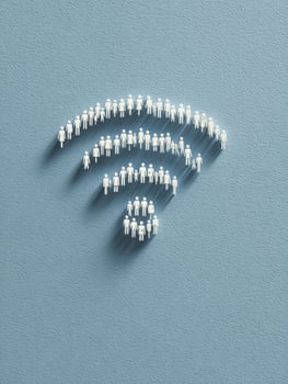 Wi-Fi Signal Symbol Created by Silhouettes of People on a Textured Background Symbolizing Connection and Community photo