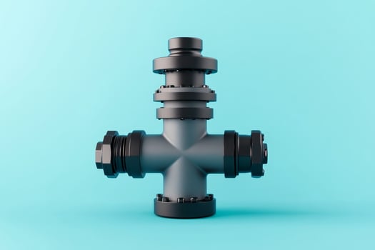 Industrial pipeline fitting displayed on a light blue background showcasing modern design and functionality for plumbing solutions photo