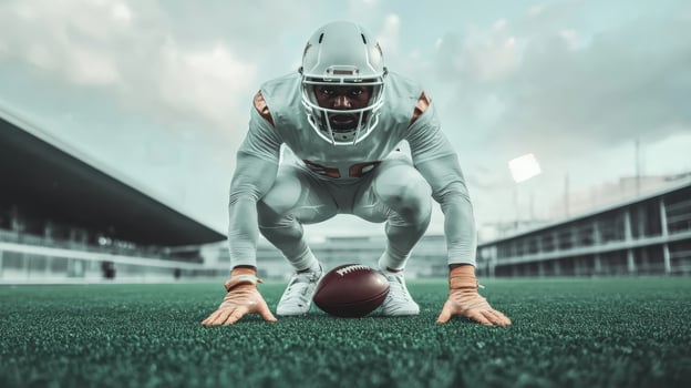 Football player in action preparing to snap the ball on a field during a dynamic game setting photo