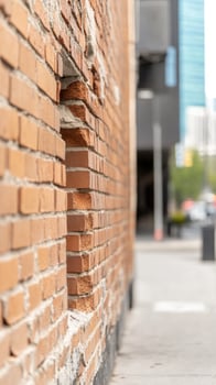 Captivating Urban Texture Weathered Red Brick Wall Detail on a City Street, Showcasing Architectural Character and Historic Charm photo
