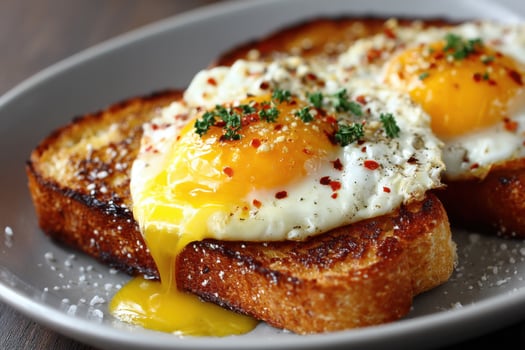 Two eggs on toast with salt and pepper photo