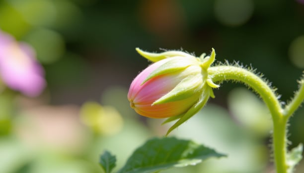 close up view of a balloon flower bud just before blooming, puffed like a small balloon. photo