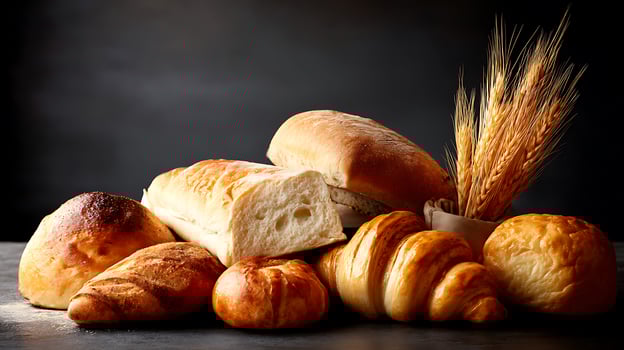 assortment of breads on black background, foods photo
