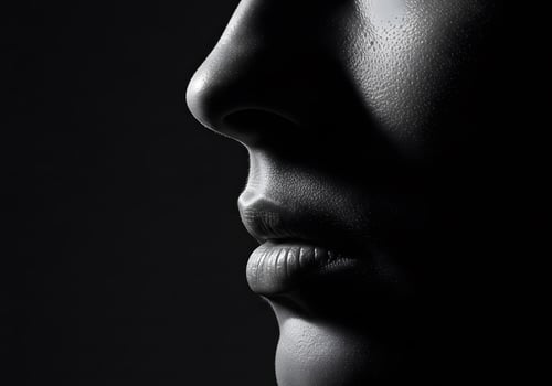 Closeup profile face monochrome photo