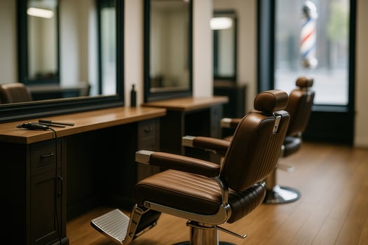 Classic Barber Shop Interior With Leather Chairs And Mirrors In Cozy Setting Perfect For Modern Lifestyle And Retro Design Concepts photo