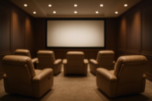 Elegant Luxury Home Theater With Plush Leather Seating and Ambient Lighting for an Ultimate Movie Experience photo