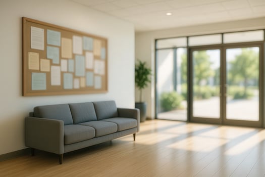 Sunlit Community Center Lobby with Spacious Design and Cozy Seating Area Enhanced by Natural Light photo