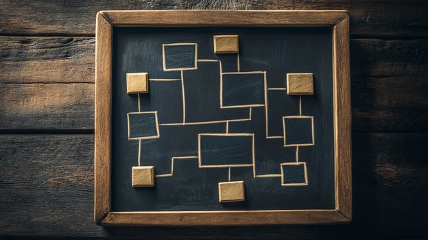 Flowchart design process creative studio visual diagram digital workspace top-down view conceptual clarity photo
