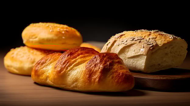 breads on a wooden board on a dark background photo