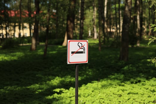 A prominent No Smoking Sign amidst the lush greenery is vital for public awareness and health photo