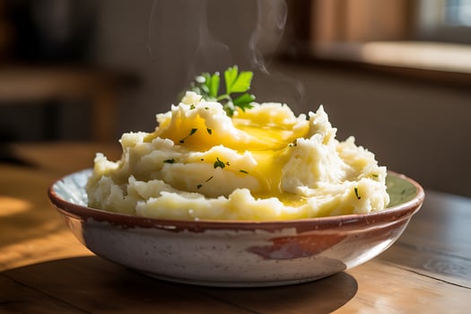 Creamy mashed potatoes in a bowl photo