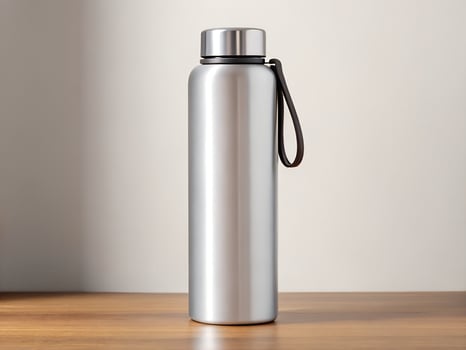 Silver Metal Water Bottle on Wooden Surface photo