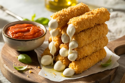 Crunchy cheese sticks with marinara sauce photo