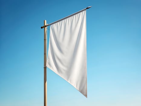 White Blank Pennant on Wooden Pole Against Blue Sky photo