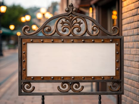 Blank Ornate Metal Sign on a City Street photo