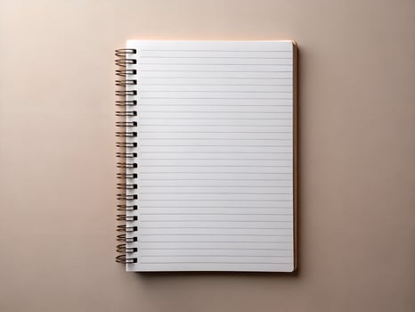 Blank Spiral Notebook with Rose Gold Binding on Beige Background photo