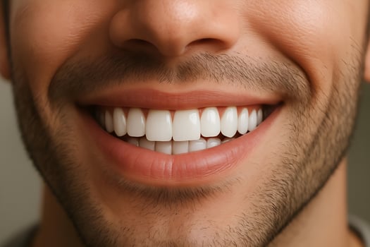 A close up of a man's smile with white teeth photo