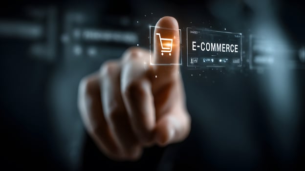 Business Entrepreneur Engaging with Innovative E-Commerce Shopping Cart Design photo