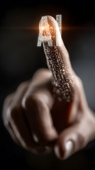 Detailed Image of a Finger Touching a Radiant AI Icon Amidst Futuristic Technology photo