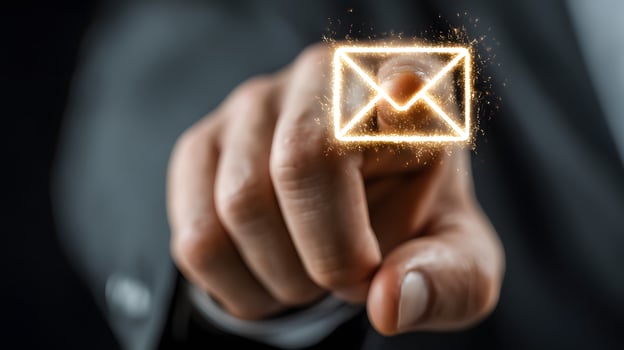 Artistic Representation of a Hand Engaging with an Iconic Envelope Symbol for Instant Email Alerts photo