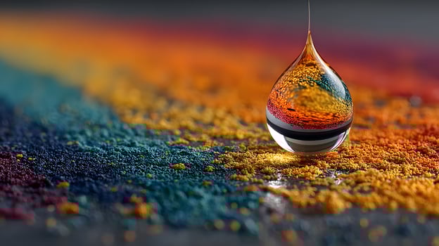 Beautiful Macro Image of Dew Droplet with Colorful Rainbow Spectrum photo