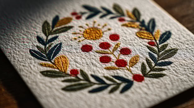 Festive Holiday Card Featuring a Beautifully Illustrated Wreath Design photo