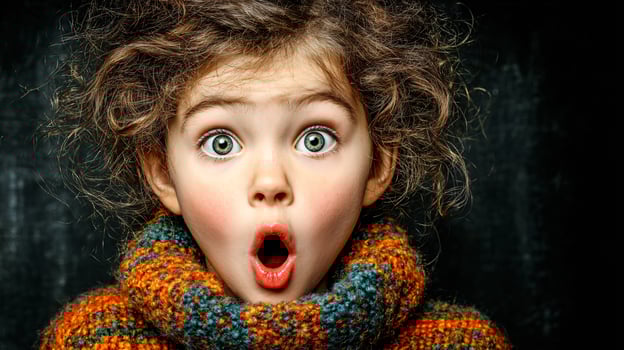 Portrait of a Young Girl Amazed with Wide Eyes and Open Mouth photo