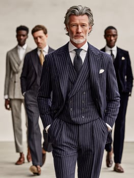 A man in a suit and tie standing next to other men photo