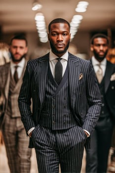 Three men in suits standing in a store photo