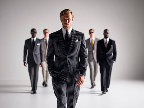 A man in a suit and tie walking with other men photo