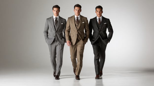 Three men in suits walking in a line photo