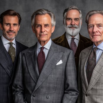 Four businessmen wearing suits pose in formal group portrait photo