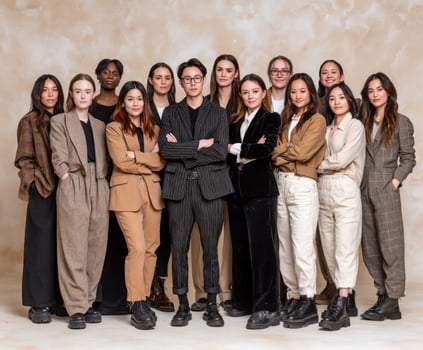 Group of diverse people in business suits pose for a picture photo