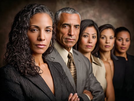 Serious business team poses against a brown textured backdrop photo