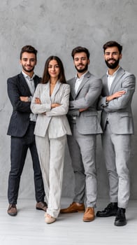 Group of successful business people wearing suits posing indoors photo