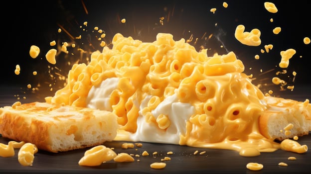 Delicious, gooey mac and cheese with a cheesy pull. photo