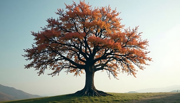 Solitary Tree with Autumn Color Leaves Standing in Field photo