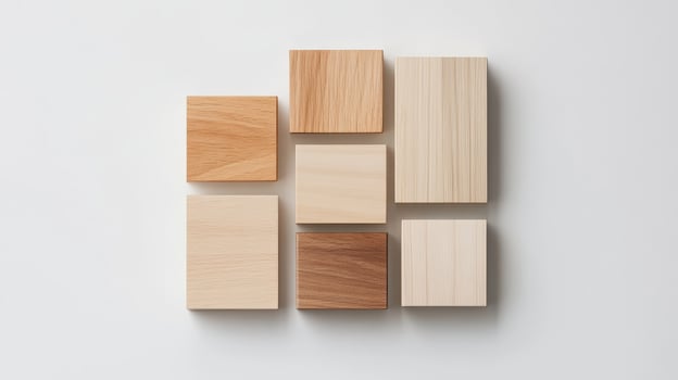 Wooden blocks in various shades arranged aesthetically on a neutral background for design inspiration photo