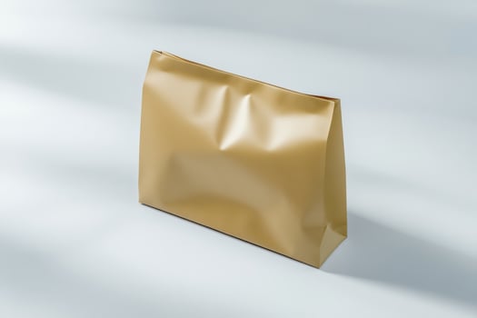 Simple brown paper bag with crumpled texture on a light background, perfect for eco-friendly packaging and styling photo