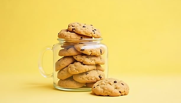 Chocolate Chip Cookies in Jar on Yellow Background photo