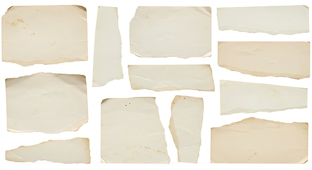 A collection of old torn paper on a white background photo