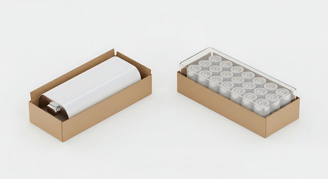 Two cardboard boxes with batteries inside photo
