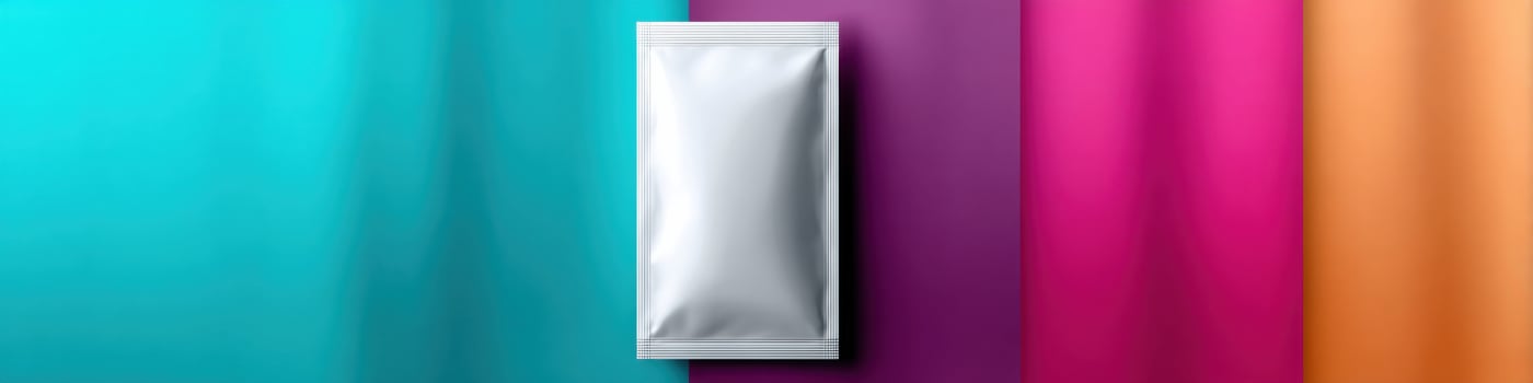 Vibrant hair sheet mask packaging displayed against colorful backdrop with space for promotional text photo