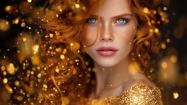 Red haired woman sparkling close up portrait photo