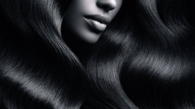 Glamorous black hair beauty with smooth shiny hairstyle photo