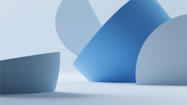 Abstract geometric shapes background with light blue and white curved forms, minimalist modern design, 3D render for product display or presentation photo