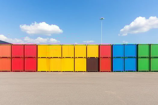 Colorful shipping containers stacked in an industrial lot photo