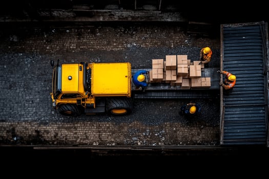 A yellow truck with boxes on it photo